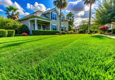 A lush grassy lawn featuring tall grasses and trees, showcasing the beauty of Monarch Sod in a serene outdoor setting.